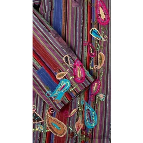 National Geographic Purple Patchwork Open Front Silk Boho Blazer Sz Lg - Picture 4 of 8